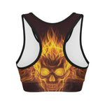 Three Flaming Skull Print Women's Sports Bra