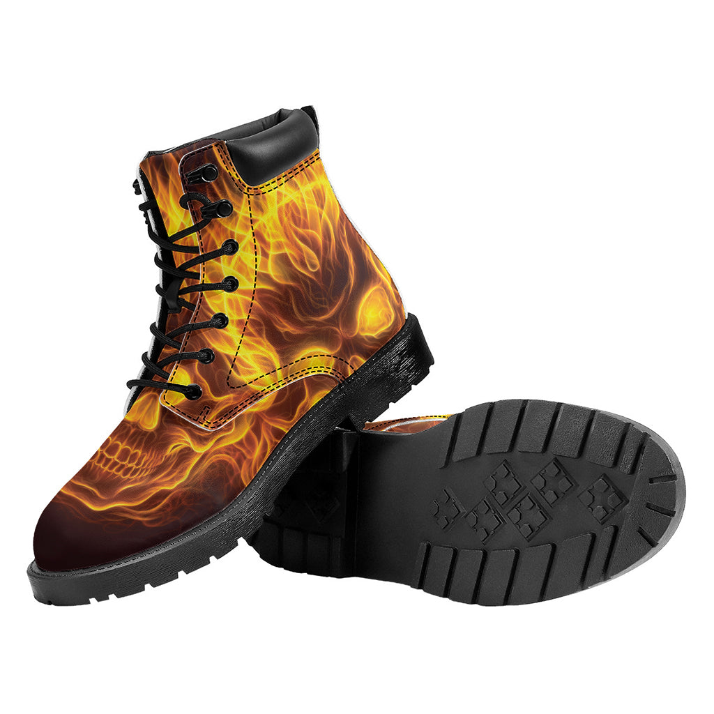 Three Flaming Skull Print Work Boots