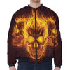 Three Flaming Skull Print Zip Sleeve Bomber Jacket