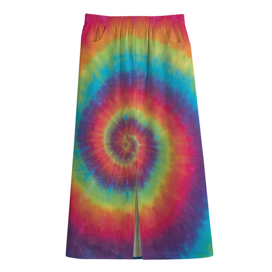 Tie Dye Print Cotton Front Slit Maxi Skirt
