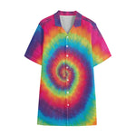 Tie Dye Print Cotton Hawaiian Shirt