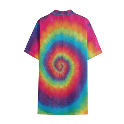 Tie Dye Print Cotton Hawaiian Shirt