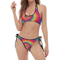 Tie Dye Print Halter Scoop Tie Side Bikini