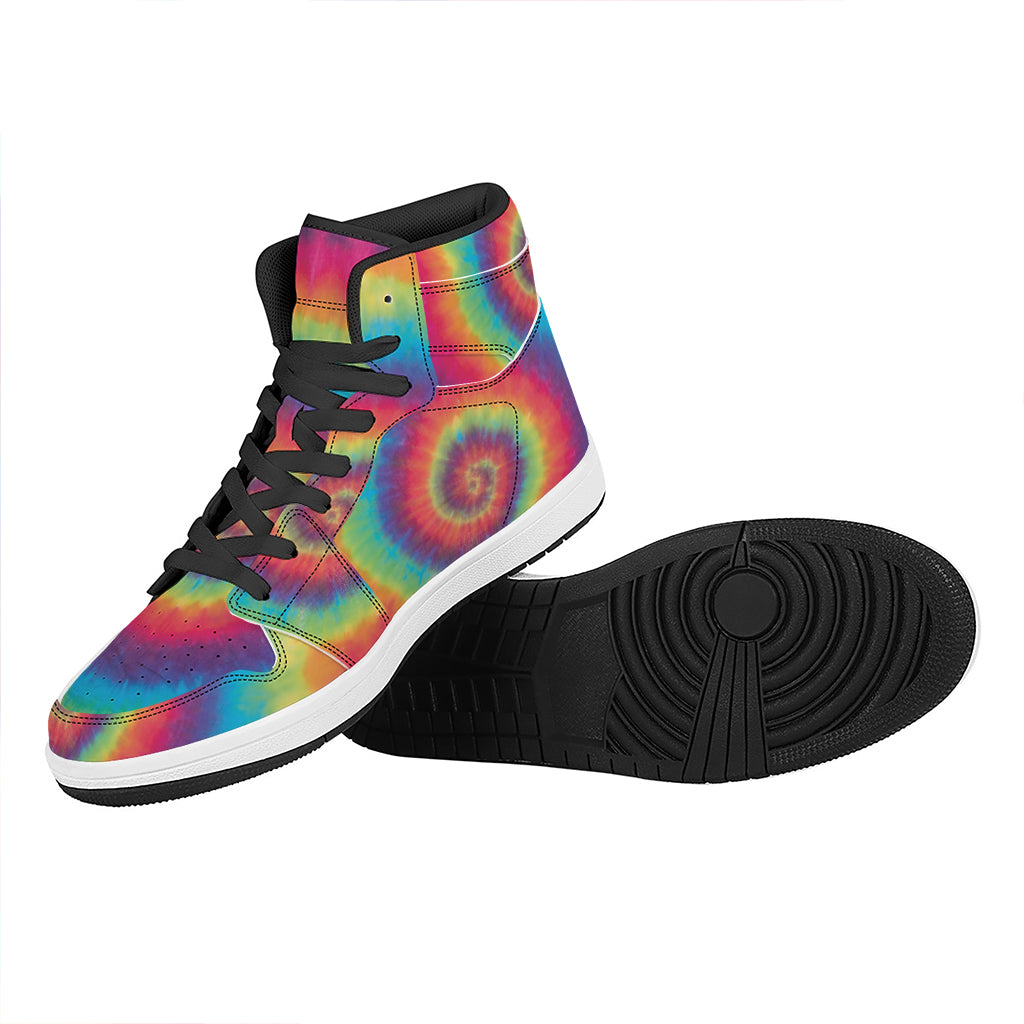 Tie Dye Print High Top Leather Sneakers