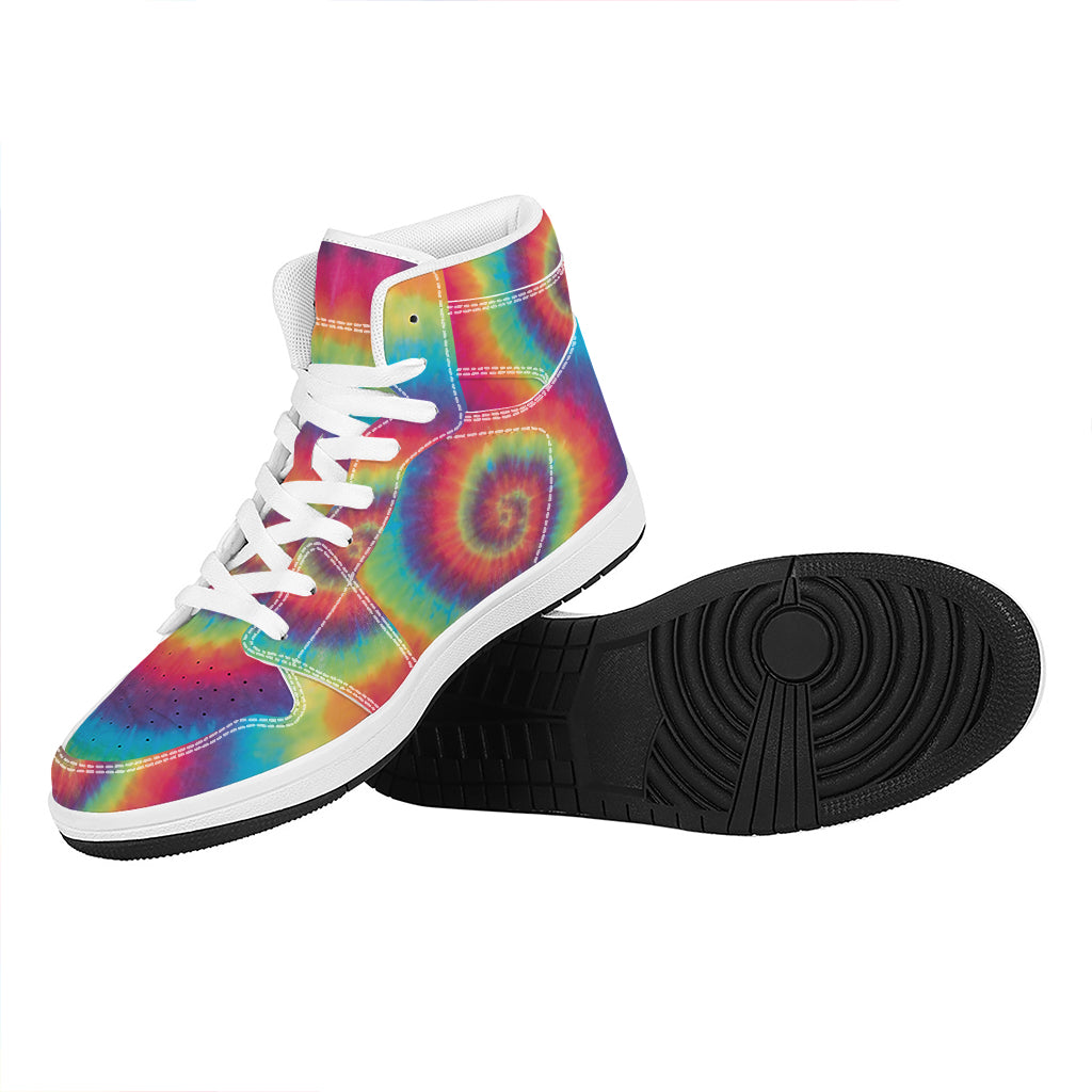 Tie Dye Print High Top Leather Sneakers