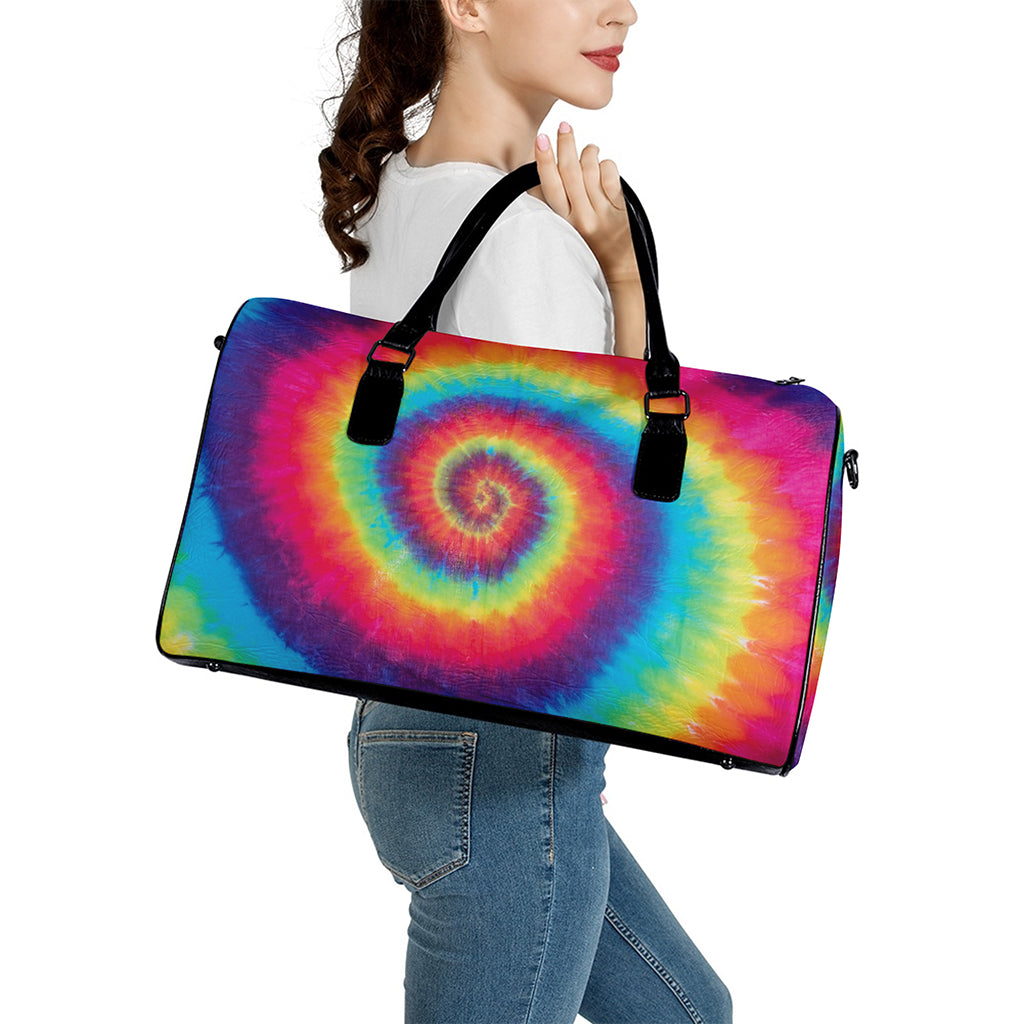 Tie Dye Print Leather Duffle Bag