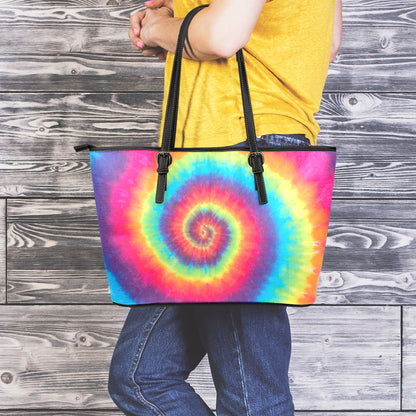 Tie Dye Print Leather Tote Bag