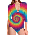Tie Dye Print Long Sleeve Swimsuit