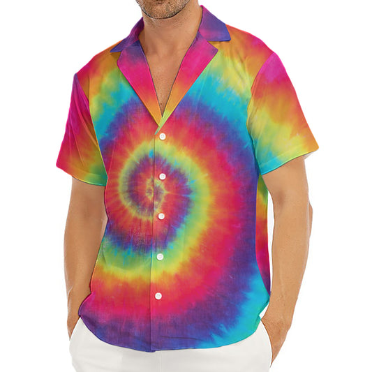 Tie Dye Print Men's Deep V-Neck Shirt