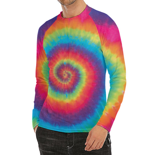 Tie Dye Print Men's Long Sleeve Rash Guard