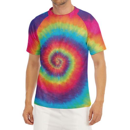 Tie Dye Print Men's Short Sleeve Rash Guard
