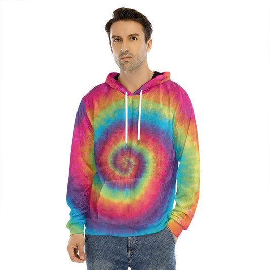 Tie Dye Print Men's Velvet Pullover Hoodie