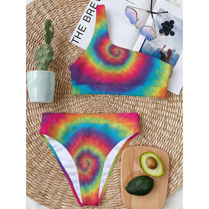 Tie Dye Print One Shoulder Bikini Top