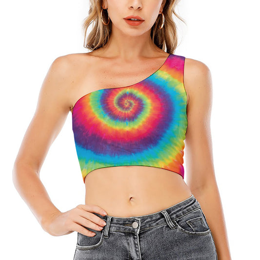 Tie Dye Print One Shoulder Crop Top