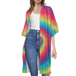 Tie Dye Print Open Front Beach Cover Up