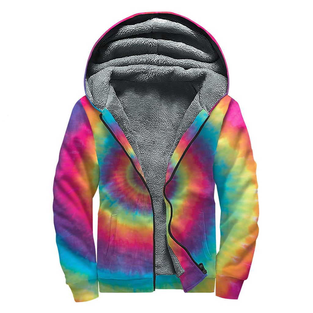 Tie Dye Print Sherpa Lined Zip Up Hoodie