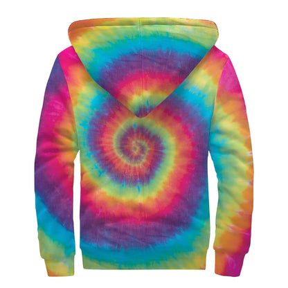 Tie Dye Print Sherpa Lined Zip Up Hoodie