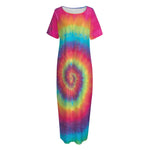 Tie Dye Print Short Sleeve Long Nightdress