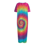 Tie Dye Print Short Sleeve Long Nightdress