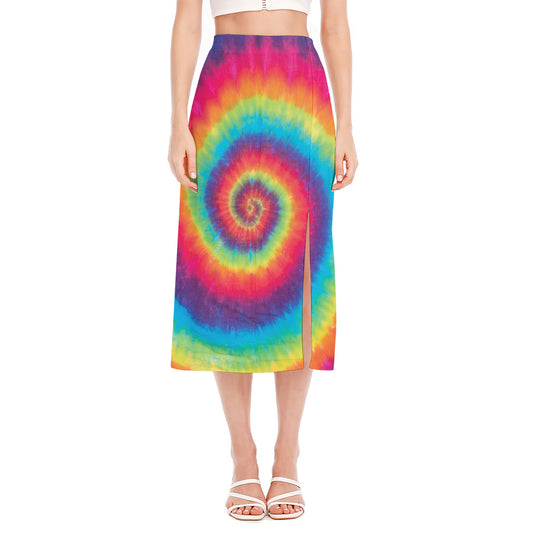 Tie Dye Print Side Slit Midi Skirt