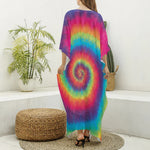 Tie Dye Print Silk V-Neck Kaftan Dress