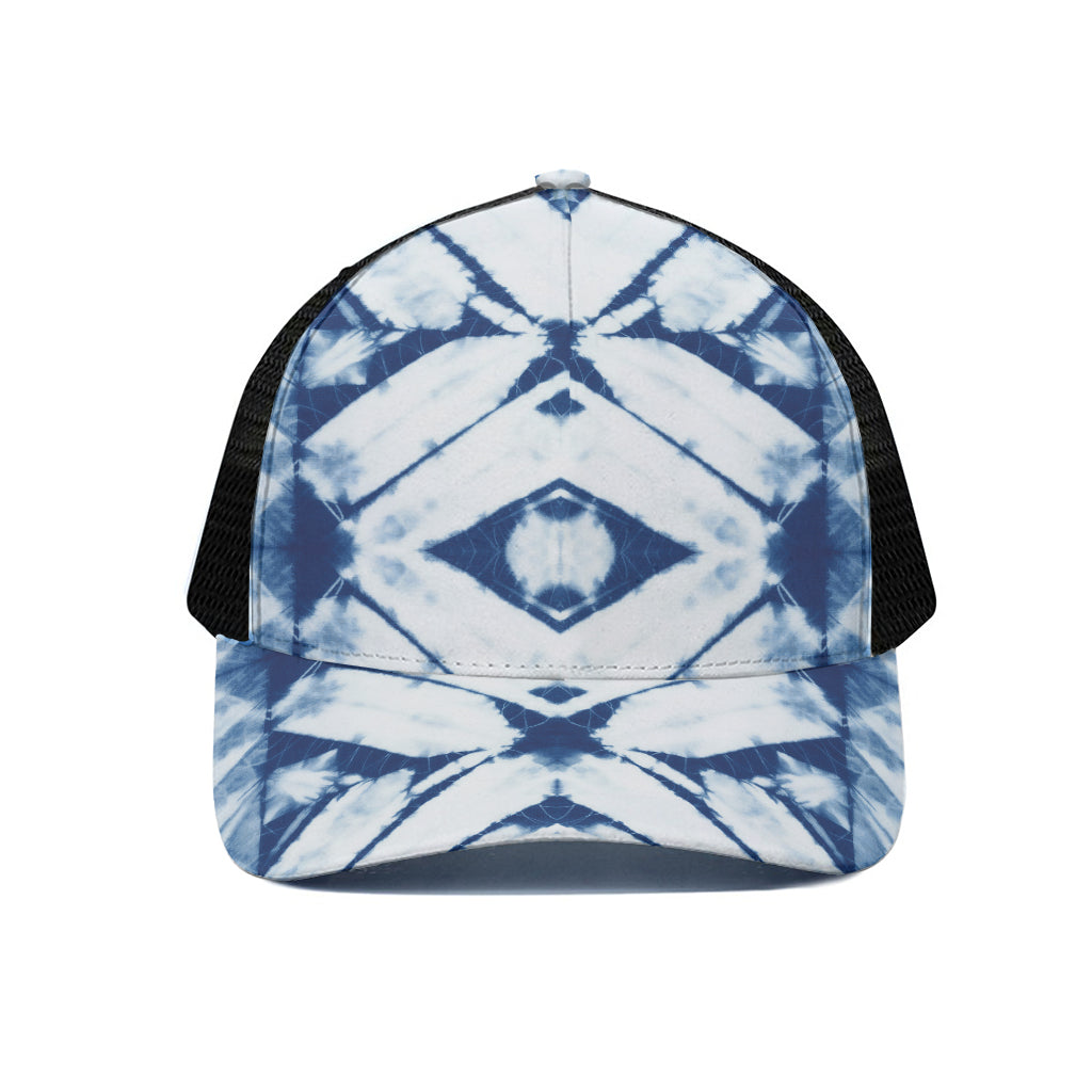 Tie Dye Shibori Pattern Print Black Mesh Trucker Cap