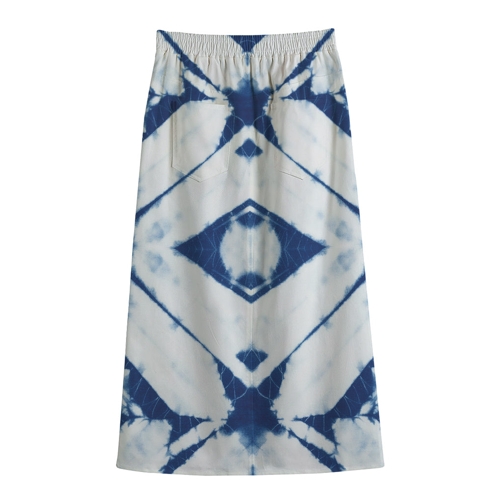 Tie Dye Shibori Pattern Print Cotton Front Slit Maxi Skirt