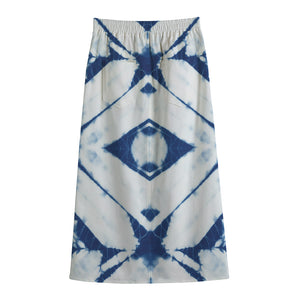 Tie Dye Shibori Pattern Print Cotton Front Slit Maxi Skirt