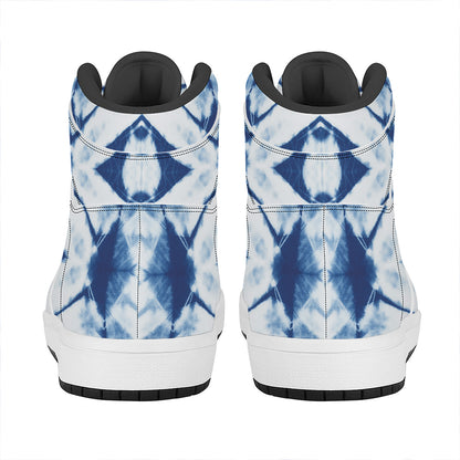 Tie Dye Shibori Pattern Print High Top Leather Sneakers
