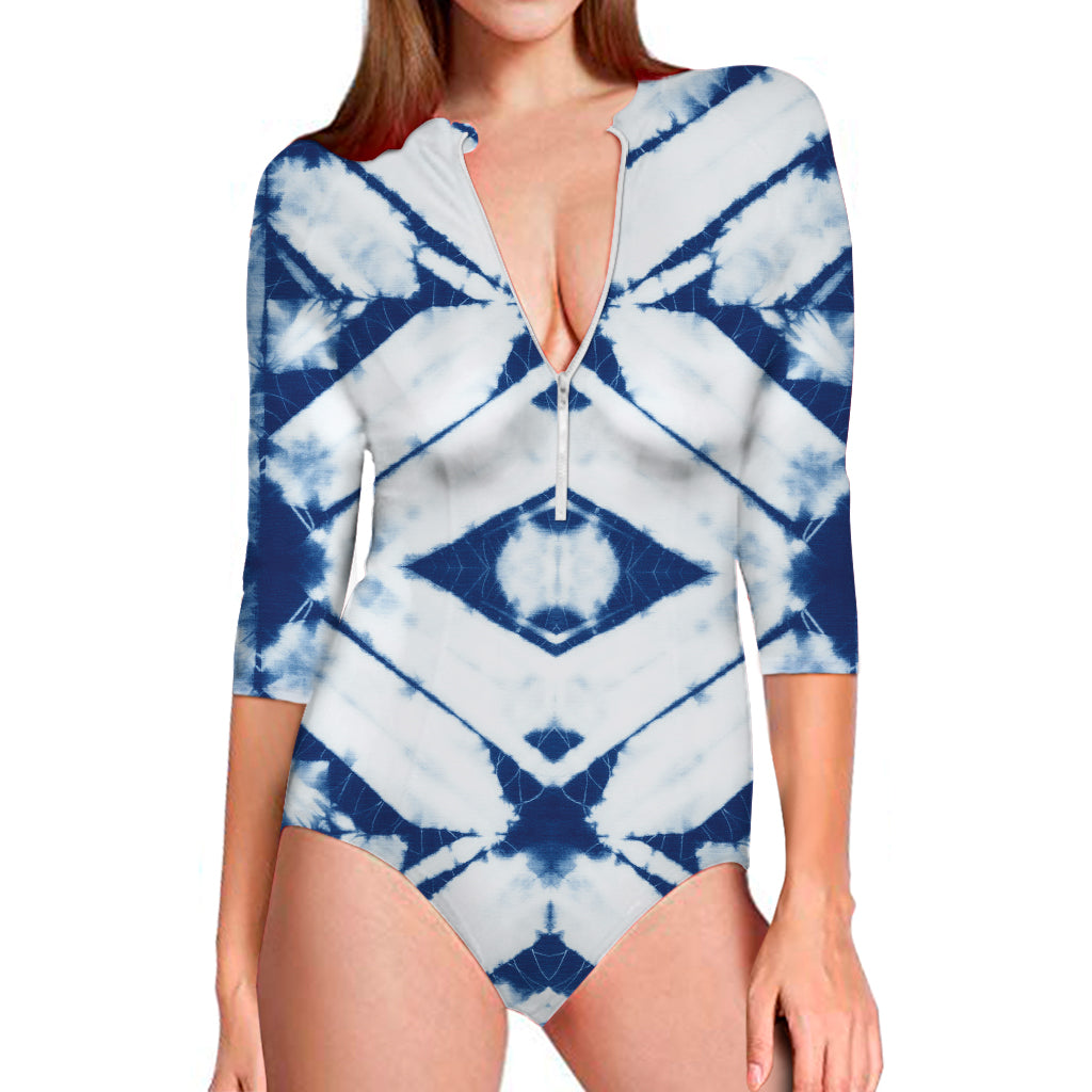 Tie Dye Shibori Pattern Print Long Sleeve Swimsuit