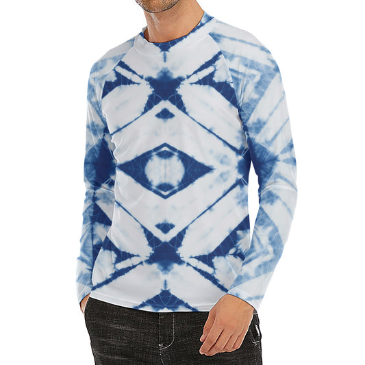 Tie Dye Shibori Pattern Print Men's Long Sleeve Rash Guard