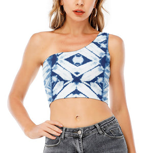 Tie Dye Shibori Pattern Print One Shoulder Crop Top