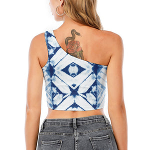 Tie Dye Shibori Pattern Print One Shoulder Crop Top