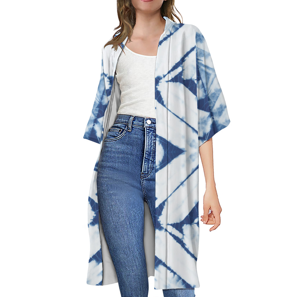 Tie Dye Shibori Pattern Print Open Front Beach Cover Up