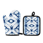 Tie Dye Shibori Pattern Print Oven Mitt And Pot Holder Set