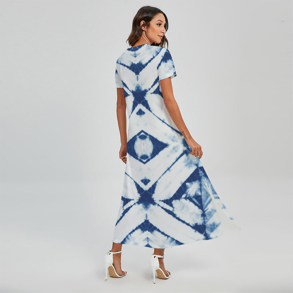 Tie Dye Shibori Pattern Print Short Sleeve Maxi Dress