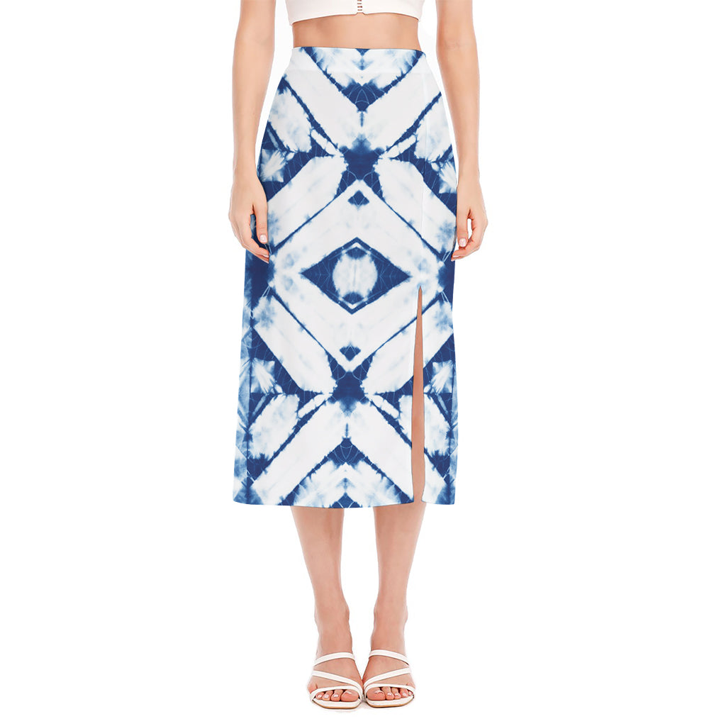 Tie Dye Shibori Pattern Print Side Slit Midi Skirt