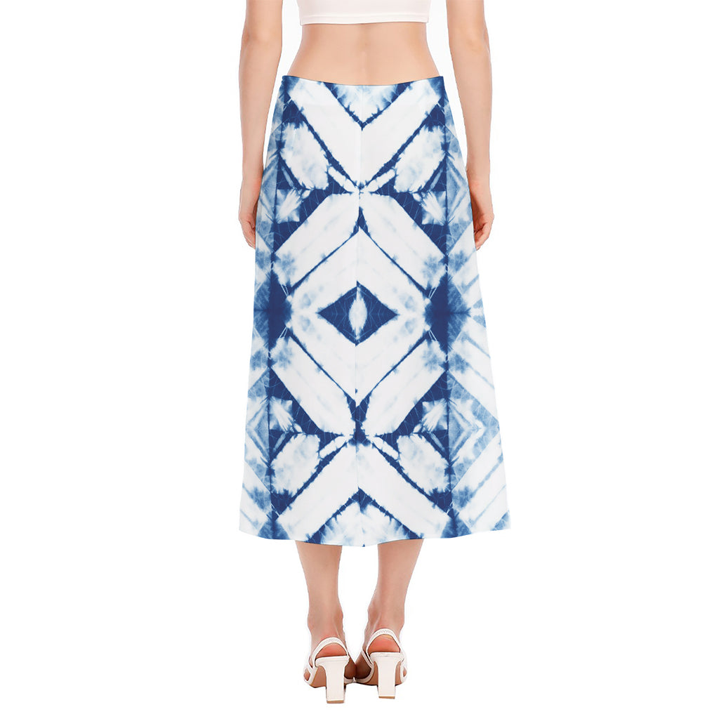 Tie Dye Shibori Pattern Print Side Slit Midi Skirt