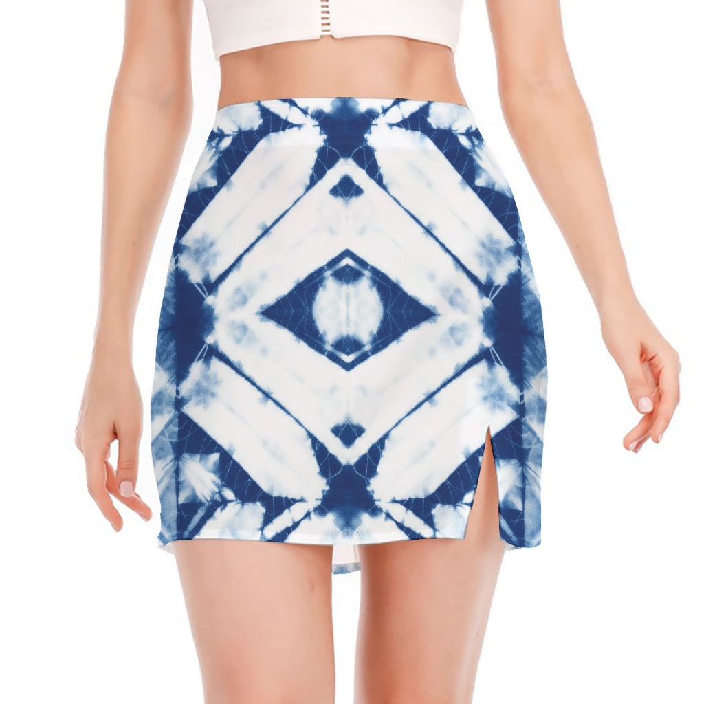 Tie Dye Shibori Pattern Print Side Slit Mini Skirt