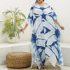 Tie Dye Shibori Pattern Print Silk V-Neck Kaftan Dress