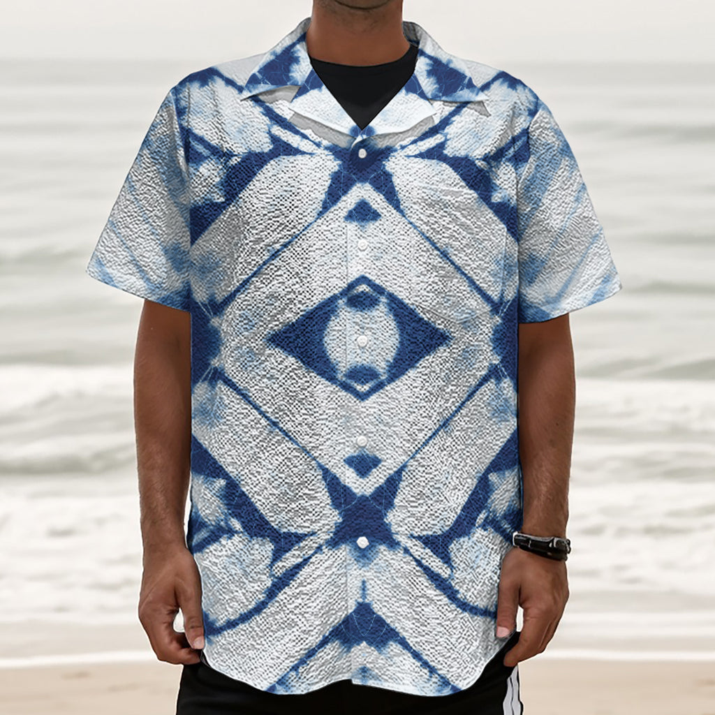 Tie Dye Shibori Pattern Print Textured Short Sleeve Shirt