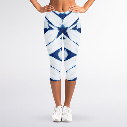 Tie Dye Shibori Pattern Print Women's Capri Leggings