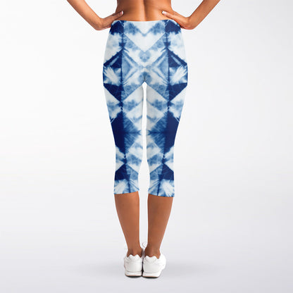 Tie Dye Shibori Pattern Print Women's Capri Leggings