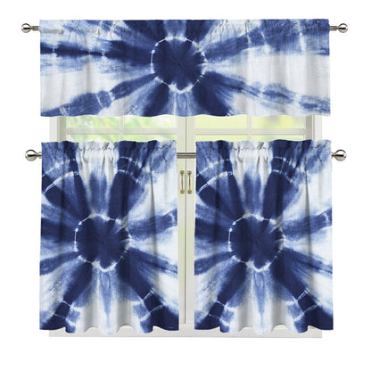 Tie Dye Shibori Print 3 Piece Kitchen Curtains