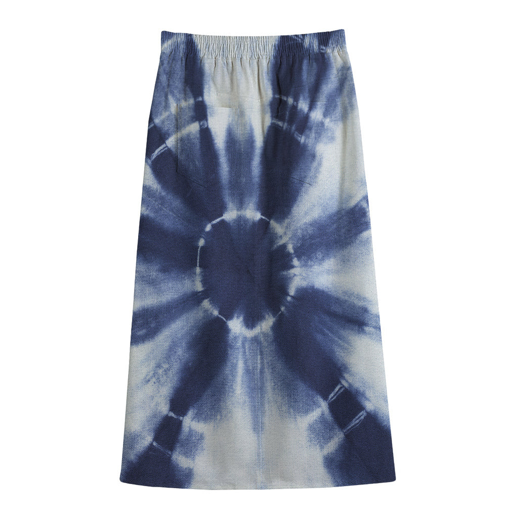 Tie Dye Shibori Print Cotton Front Slit Maxi Skirt