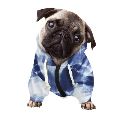 Tie Dye Shibori Print Dog Zip Up Hoodie