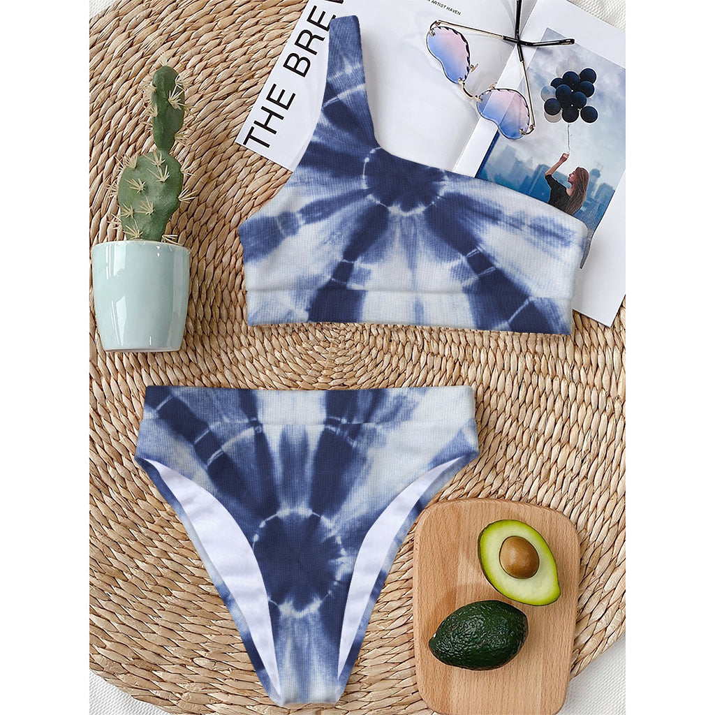 Tie Dye Shibori Print One Shoulder Bikini Top