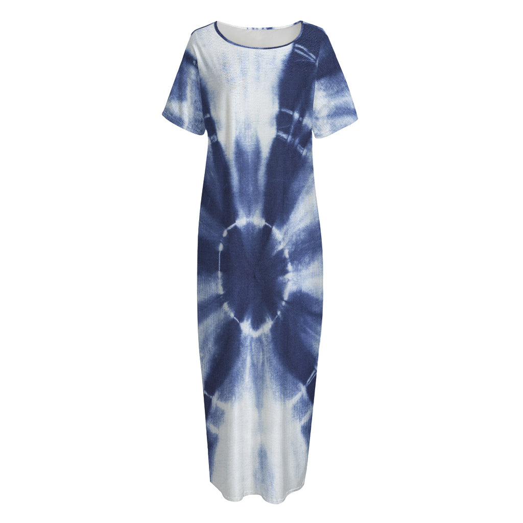 Tie Dye Shibori Print Short Sleeve Long Nightdress