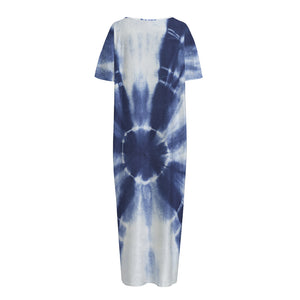 Tie Dye Shibori Print Short Sleeve Long Nightdress