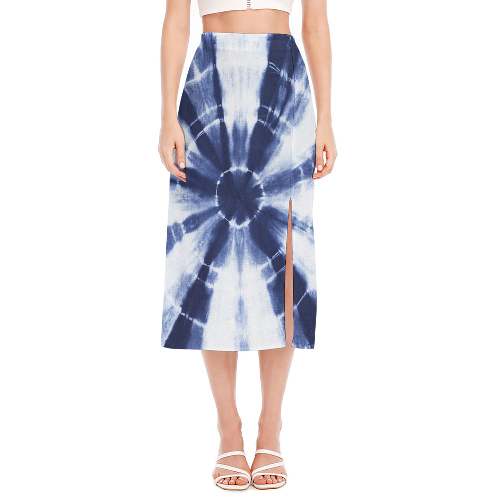 Tie Dye Shibori Print Side Slit Midi Skirt